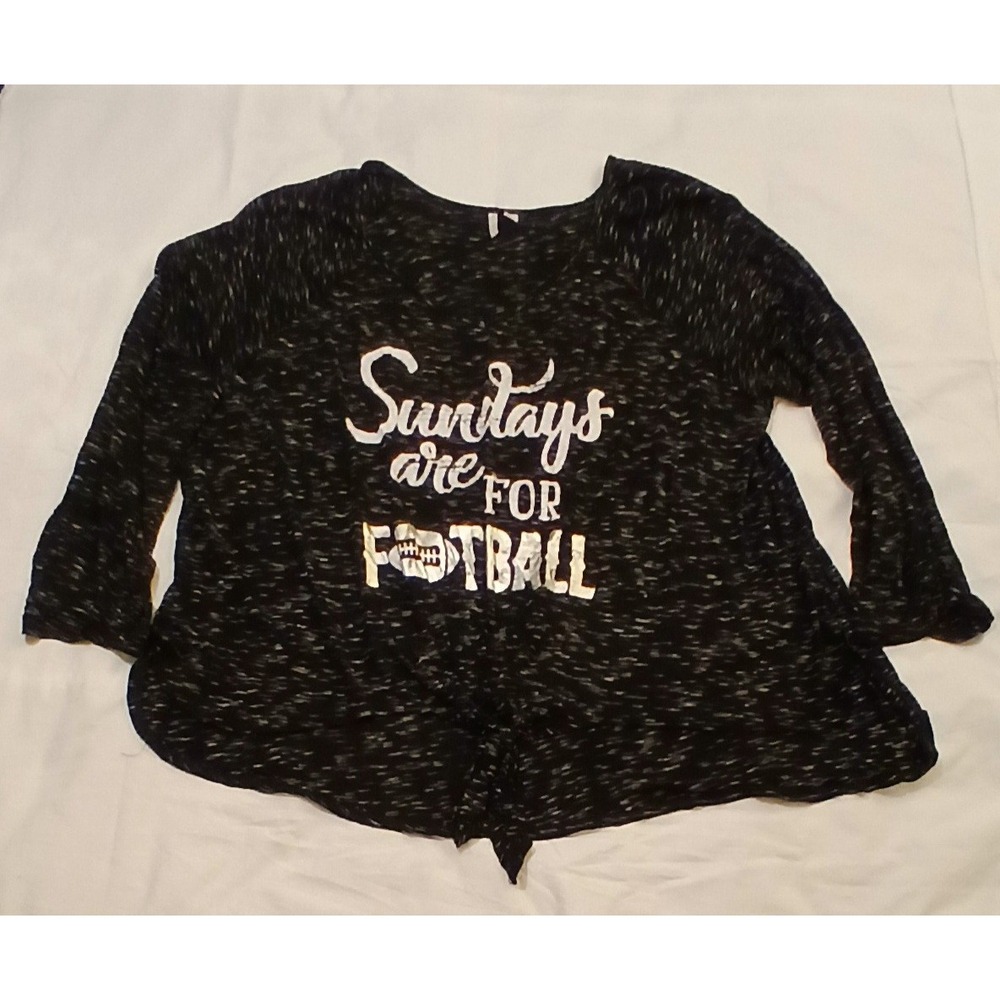 EST 1946 Womens Plus Size 26/28W Black Sundays Are For Football Tie Front 4X Top
